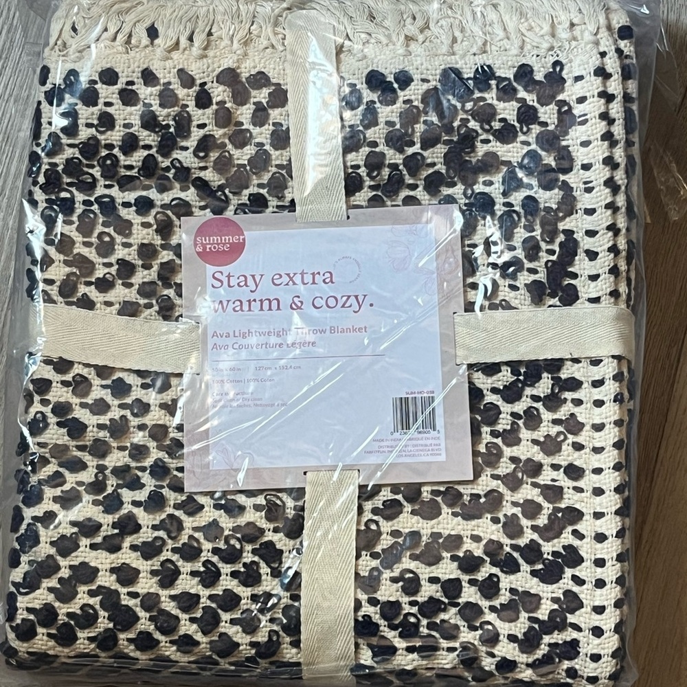 Summer & Rose Throw Blanket - navy blue and cream
